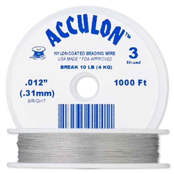 Beading wire, Acculon®, nylon-coated stainless steel, clear, 3 strand, 0.012-inch diameter. Sold per 1,000-foot spool. image number 0