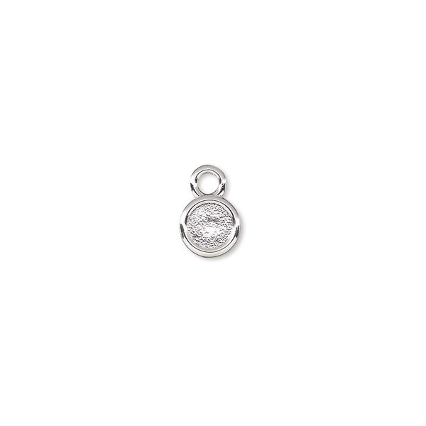 Drop, Almost Instant Jewelry®, silver-plated "pewter" (zinc-based alloy), 7mm flat round with SS20 rose setting. Sold per pkg of 2. image number 0