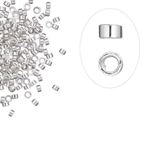 Crimp, sterling silver, 2x1mm cut tube, 1.1mm inside diameter. Sold per pkg of 100. image number 0