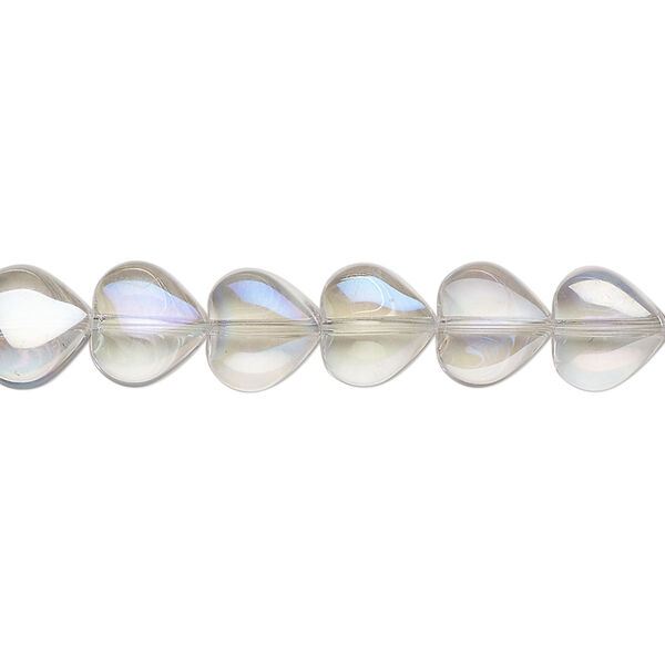 Bead, pressed glass, translucent clear AB, 8mm heart. Sold per 15-1/2" to 16" strand. image number 0