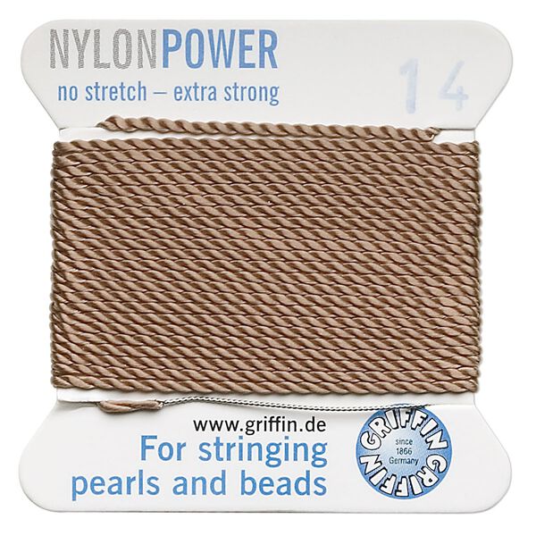 Thread, Griffin, nylon, beige, size #14. Sold per 2-meter card (approximately 78 inches). image number 0