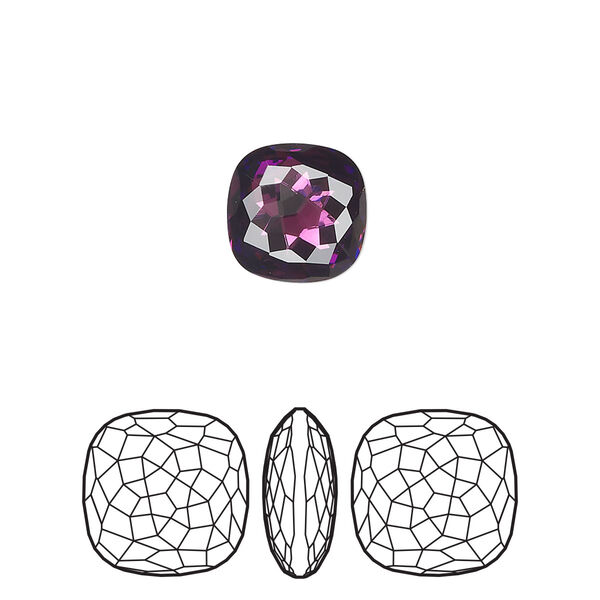 Fancy stone 2pk amethyst foil back, Crystal Passions® 10mm thin cushion 4483 image number 0