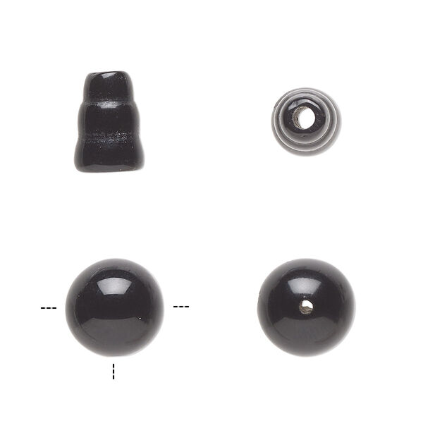 Black onyx 2pkg2, T-drilled round / cone bead B grade, 10mm / 9x7mm image number 0