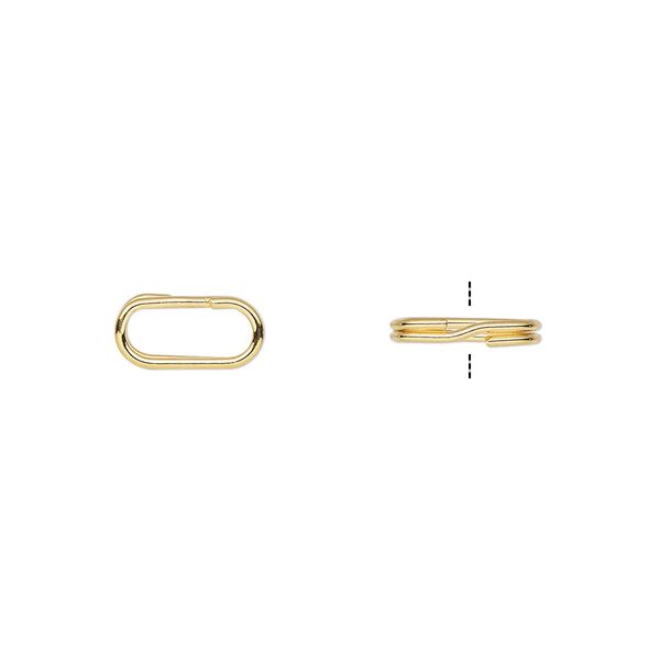 Split ring, gold-plated steel, 10x5mm oval with 8x3mm hole. Sold per pkg of 100. image number 0