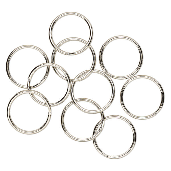 Split ring, imitation nickel-finished steel, 28mm round. Sold per pkg of 10. image number 0