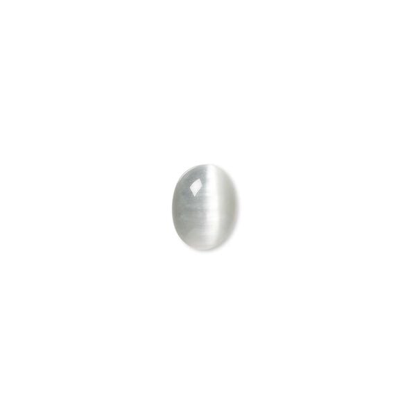 Cabochon, cat's eye glass (fiber optic glass), grey, 9x7mm calibrated oval, quality grade. Sold per pkg of 10. image number 0