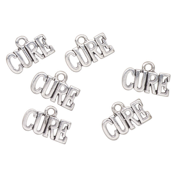 Charm, antique silver-finished "pewter" (zinc-based alloy), 39x29mm-42x31mm "Cure". Sold per pkg of 6. image number 0