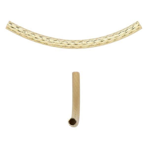 Bead, gold-plated brass, 46x10mm diamond-cut curved tube. Sold per pkg of 2. image number 0