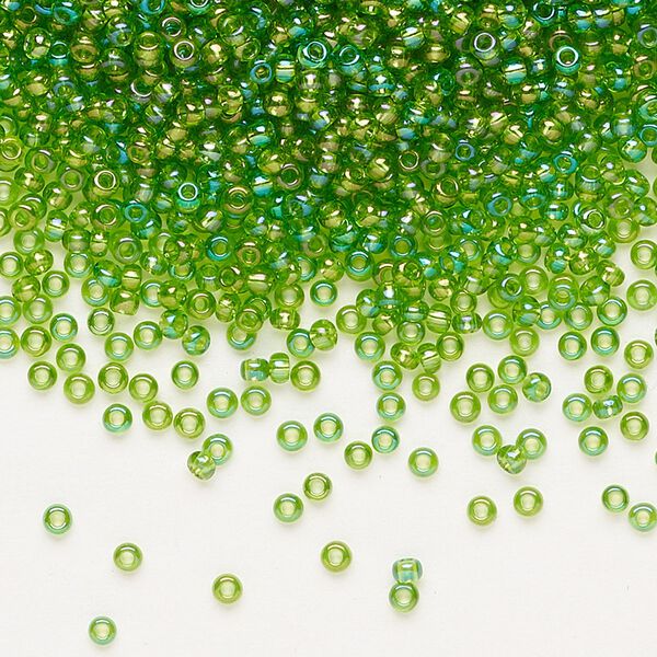 Seed bead, Preciosa Ornela Czech glass, pkg/500g, #11 rocaille, translucent rainbow lime green, (51430). image number 0