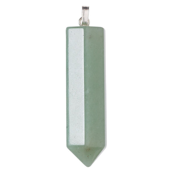 Green aventurine / "pewter" (zinc-based alloy) 1pkg1, silver-plated point pendant natural 43x12mm image number 0