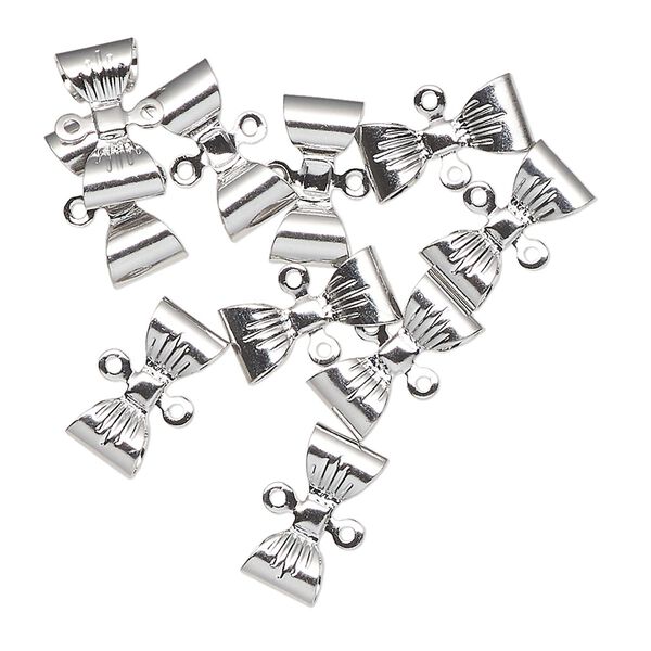 Link, antique silver-finished brass, 12x5mm textured bow. Sold per pkg of 10. image number 0