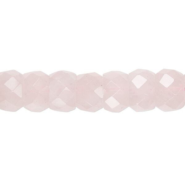 Bead, rose quartz (natural), 10x7mm tumbled faceted rondelle, B grade, Mohs hardness 7. Sold per 15-1/2" to 16" strand. image number 0