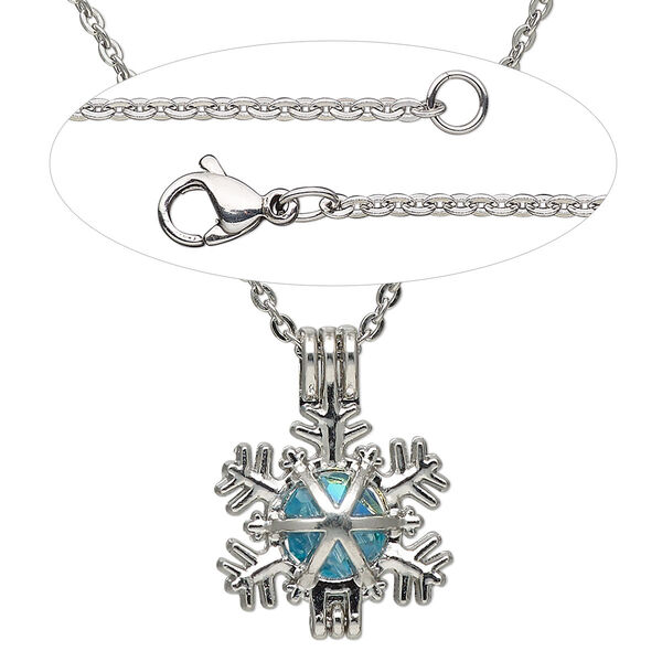 Necklace, Simple and Sleek Jewelry™, crystal and imitation rhodium-finished "pewter" with stainless steel chain, 24 inches. Sold individually. image number 0