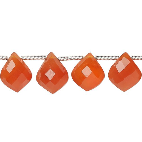 Carnelian 1pkg18, hand-cut side-drilled faceted puffed kite bead 11x10mm image number 0
