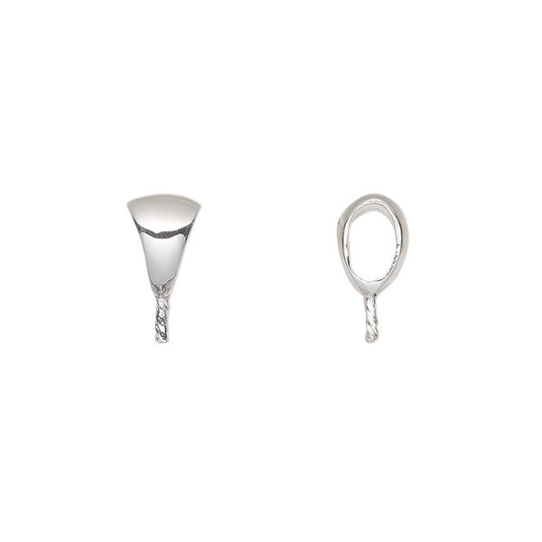 Bail, fine silver, 12x6mm with 3.5mm peg, fits bead with 1.2mm hole. Sold individually. image number 0