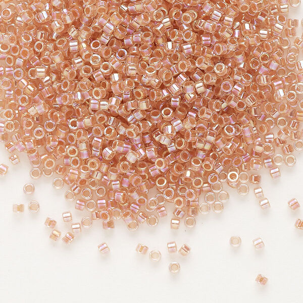 Seed bead, Delica®, glass, pkg/50g, #11 round, translucent peach-lined rainbow crystal clear (DB-0054). image number 0