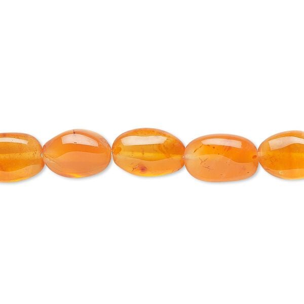 Bead, carnelian (dyed / heated), light to medium, 9x7mm-12x8mm hand-cut puffed oval, C grade, Mohs hardness 6-1/2 to 7. Sold per 13-inch strand. image number 0