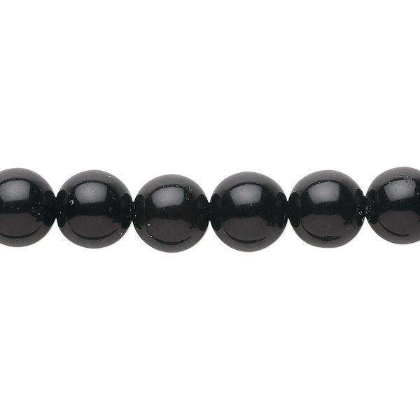 Bead, black obsidian (natural), 8mm round, B grade, Mohs hardness 5 to 5-1/2. Sold per 15-1/2" to 16" strand. image number 0