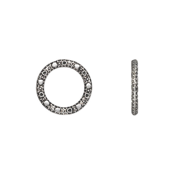 Component, antique silver-plated "pewter" (zinc-based alloy), 14mm double-sided round donut. Sold per pkg of 50. image number 0