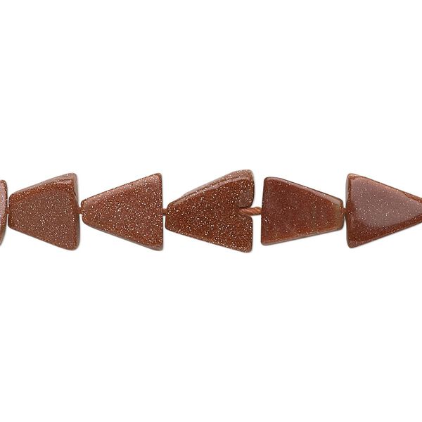 Bead, brown goldstone (glass) (man-made), 5-9mm graduated hand-cut flat triangle. Sold per 14-inch strand. image number 0