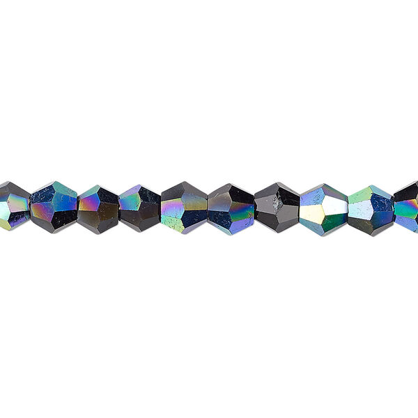 Bead 1pk opaque black AB, Celestial Crystal® 6mm bicone 15.5-16 inch image number 0