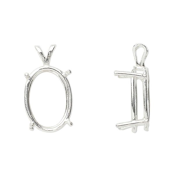 Pendant, Sure-Set™, sterling silver, 18x13mm with pre-notched 4-prong oval basket setting. Sold individually. image number 0