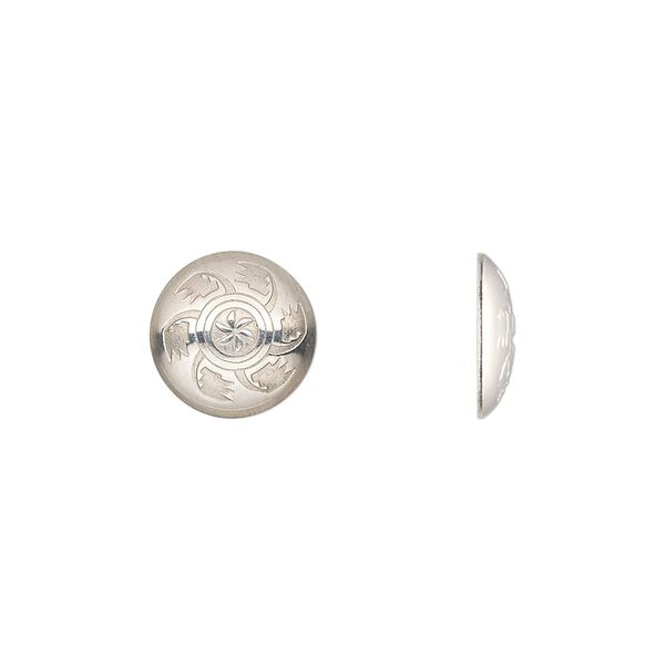 Component, sterling silver, 11mm round single-sided round Concho with fancy design. Sold individually. image number 0