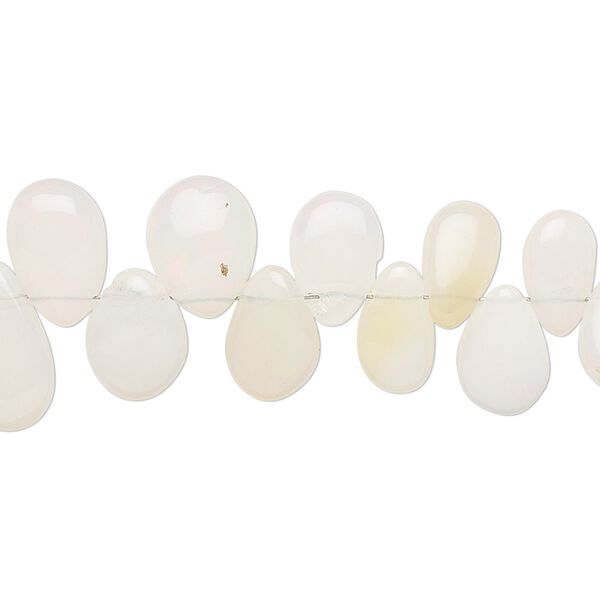 Ethiopian white opal 1pkg1, hand-cut top-drilled puffed teardrop bead natural 8 inch graduated 6x5mm-13x10mm image number 0