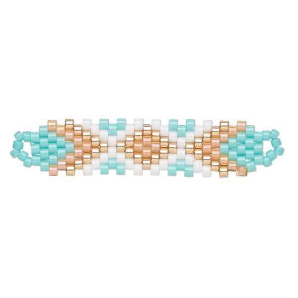 Focal, Creative Touch, glass, turquoise blue / salmon / multicolored, 35x9mm double-sided rectangle. Sold individually. image number 0