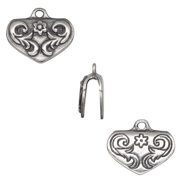 Crimp end, TierraCast®, Spring Round Up collection, pewter (tin-based alloy), 22x15mm 2-sided scrollwork, 2.4mm inside diameter. Sold individually. image number 0