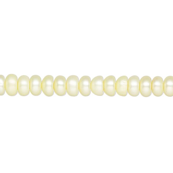 Pearl, cultured freshwater (dyed), pale yellow, 5mm button, C grade, Mohs hardness 2-1/2 to 4. Sold per 15-inch strand. image number 0