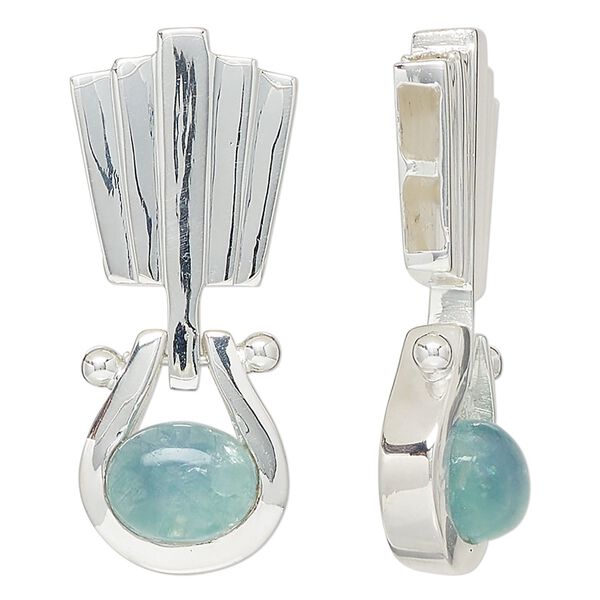 Pendant, apatite (natural) and sterling silver, 40x17mm. Sold individually. image number 0