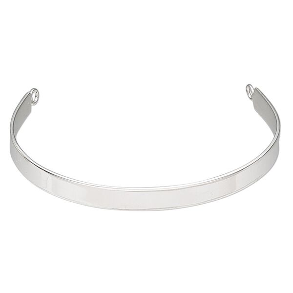 Bracelet component, cuff, sterling silver, 6mm wide curved I.D. plate with 2 loops, 7-1/2 inches. Sold individually. image number 0
