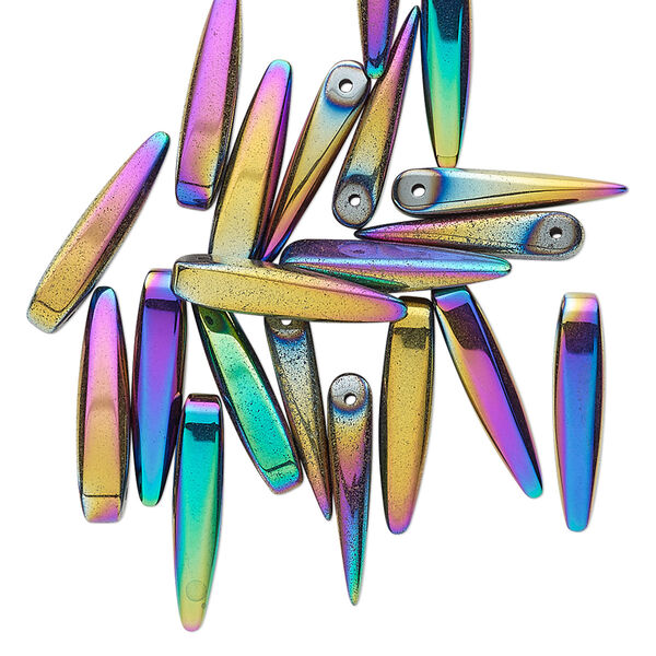 Hemalyke™ 1pkg20, electroplated top-drilled point bead 15x3mm image number 0