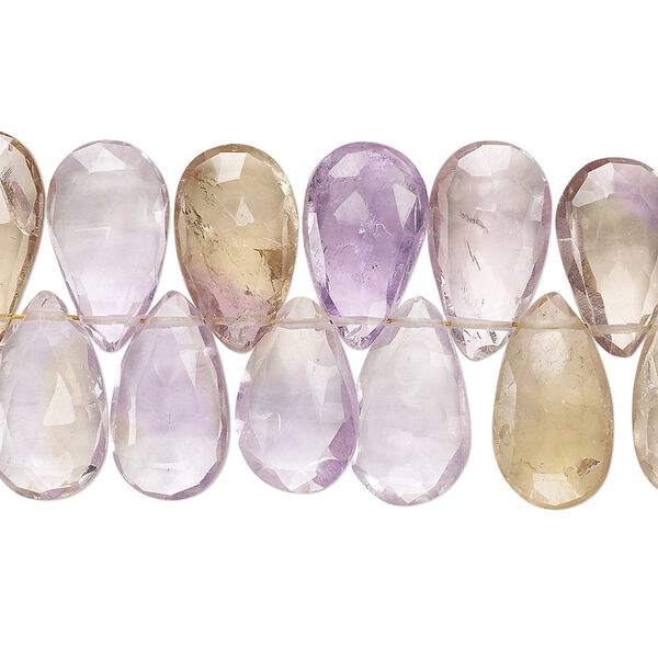 Ametrine / amethyst / citrine 1pkg1, hand-cut top-drilled faceted puffed teardrop bead 4 inch 14x9mm-16x11mm image number 0