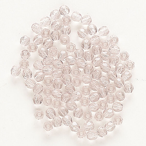 Bead, Czech fire-polished glass, translucent light pink, 3mm faceted round. Sold per pkg of 100. image number 0