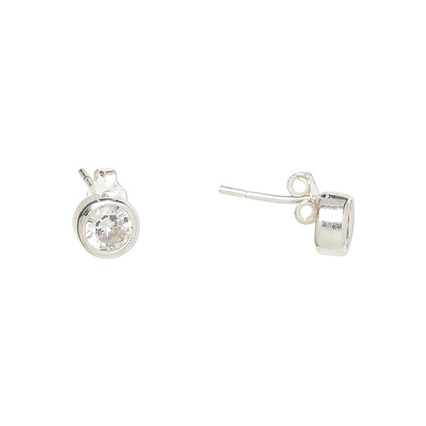 Earstud, Create Compliments®, cubic zirconia and sterling silver, clear, 6.5mm round. Sold per pair. image number 0