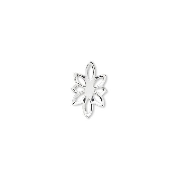 Link, silver-plated brass, 14x9mm flower. Sold per pkg of 100. image number 0