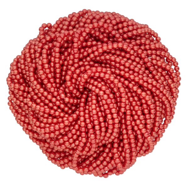 Bead, acrylic, red pearl, 4mm round. Sold per hank, approximately 4800 beads. image number 0
