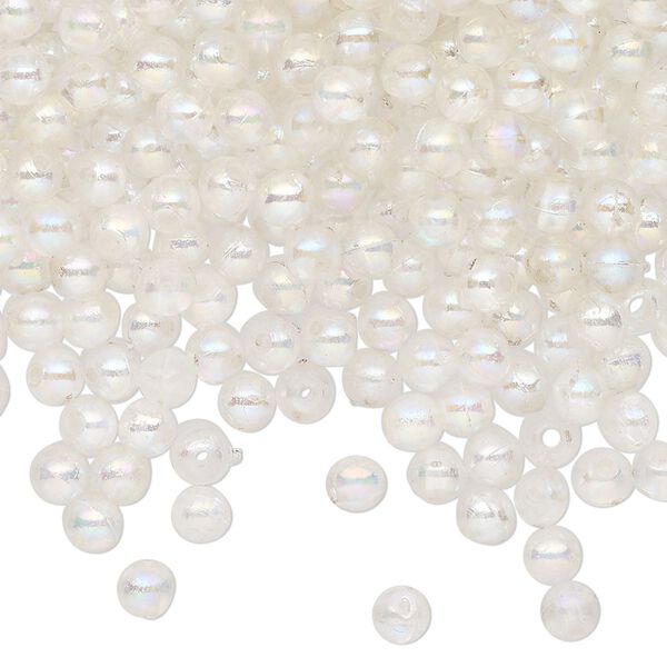 Bead, acrylic, translucent iris clear, 4mm round. Sold per 2-ounce pkg, approximately 1660 beads. image number 0
