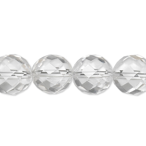 Bead, quartz crystal (natural), 12mm faceted round, A- grade, Mohs hardness 7. Sold per 8-inch strand, approximately 15 beads. image number 0