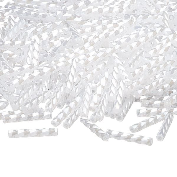 Bugle bead, Dyna-Mites™, glass, opaque ceylon white, 12mm twisted. Sold per 50-gram pkg. image number 0