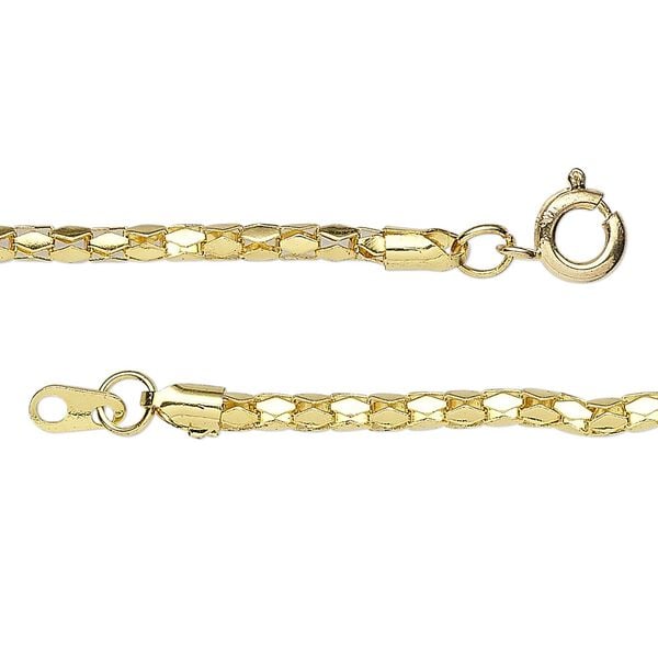 Chain, gold-plated steel, 2.4mm diamond, 18 inches with springring clasp. Sold per pkg of 10. image number 0