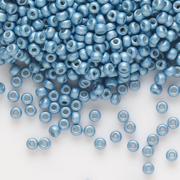 Seed bead, Miyuki, glass, pkg/50g, #8 rocaille, opaque matte galvanized dark aqua, (RR-2094). image number 0