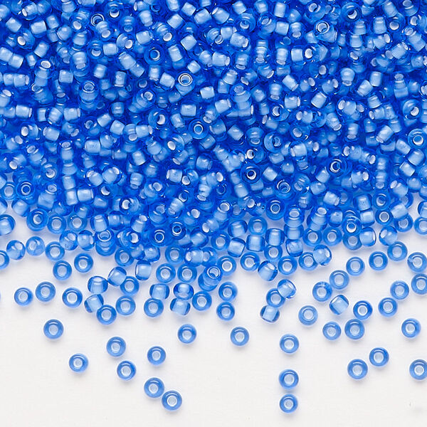 Seed bead, Preciosa Ornela, glass, transparent chalkwhite-lined light sapphire, #11 rocaille. Sold per 50-gram pkg. image number 0
