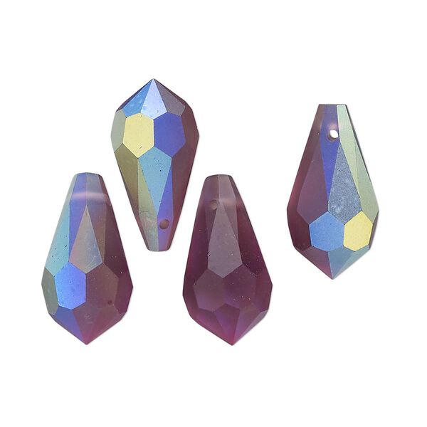 Bead 4pk amethyst AB matte, vintage Preciosa Czech crystal 18x9mm teardrop image number 0