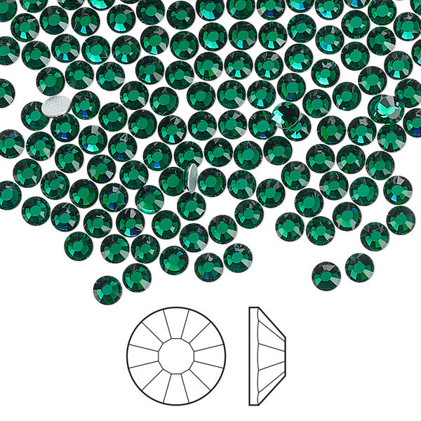 Flat back 1440pk emerald foil back, Preciosa Viva 12® Czech crystal rhinestone 3-3.2mm chaton rose round SS12 image number 0