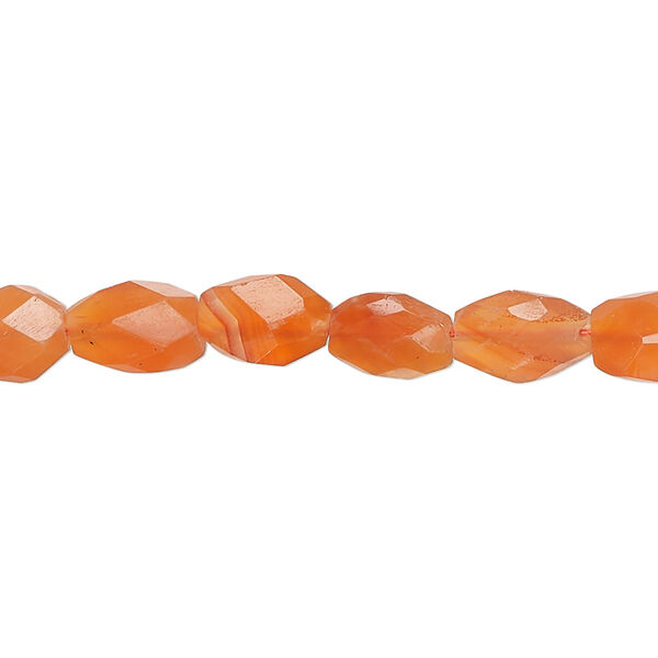 Carnelian 1pkg1, hand-cut faceted puffed oval bead 14 inch 8x6mm-10x7mm image number 0
