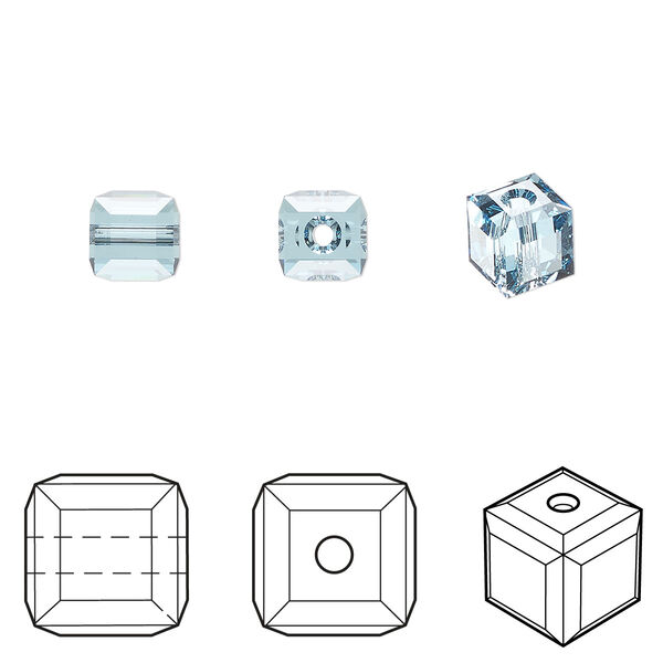 Bead 6pk aquamarine, Crystal Passions® 6mm cube 5601 image number 0
