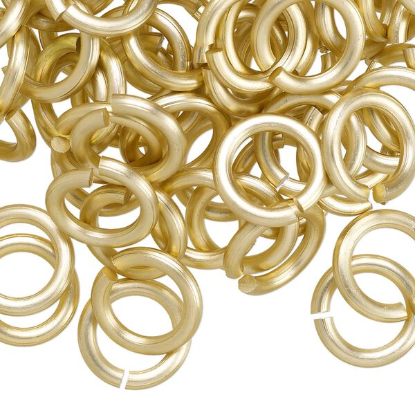 Jump ring, anodized aluminum, matte gold, 12mm round, 7.9mm inside diameter, 12 gauge. Sold per pkg of 100. image number 0
